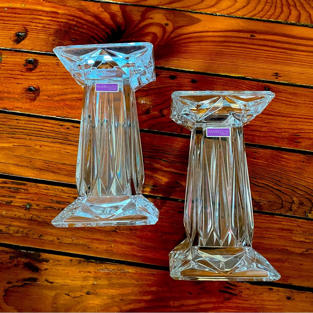 Vintage Marquis By Waterford two sided Vase/ Candle Holder Set of 2 NWT